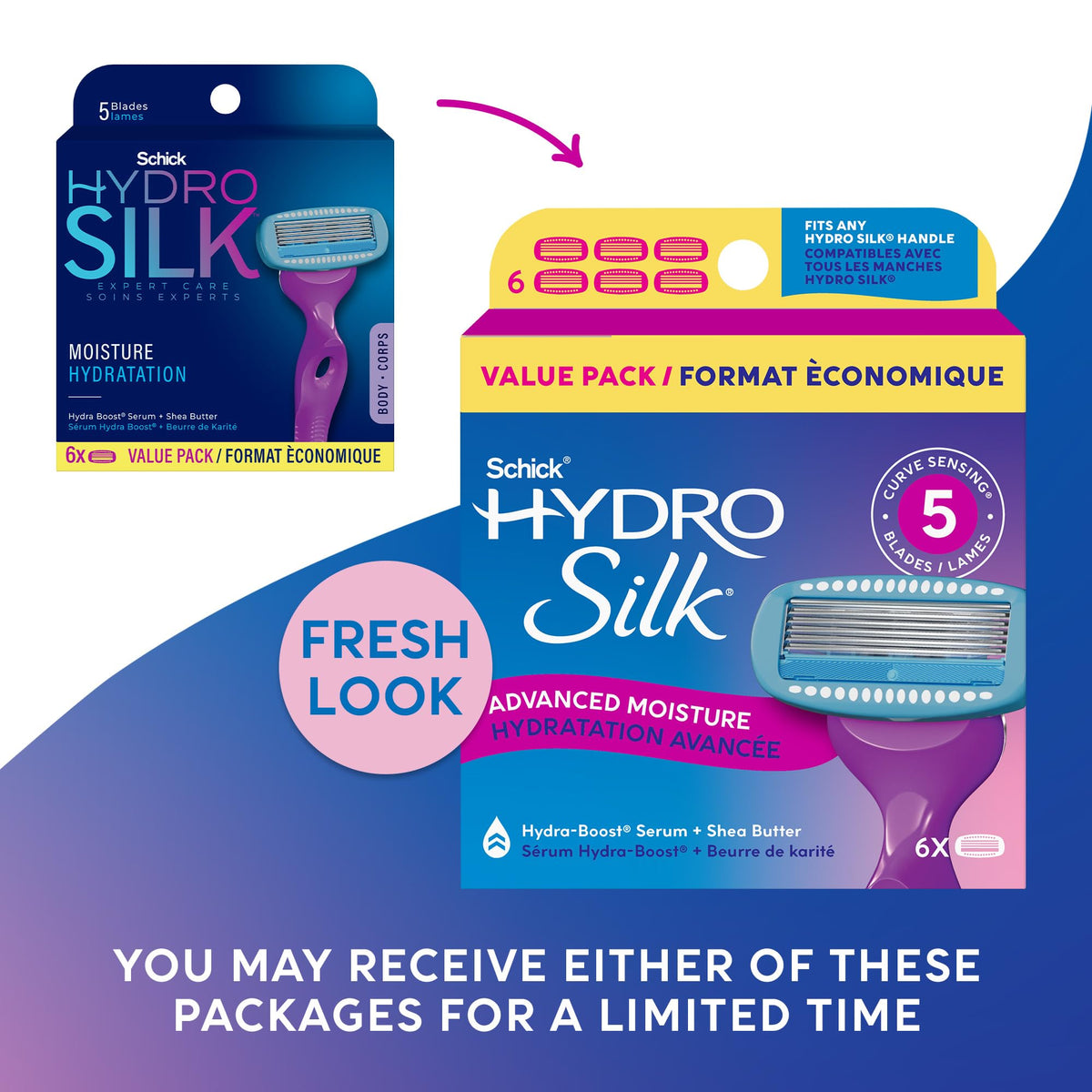 Close-up of Schick Hydro Silk Moisture Razor Blade with Hydra-support serum
