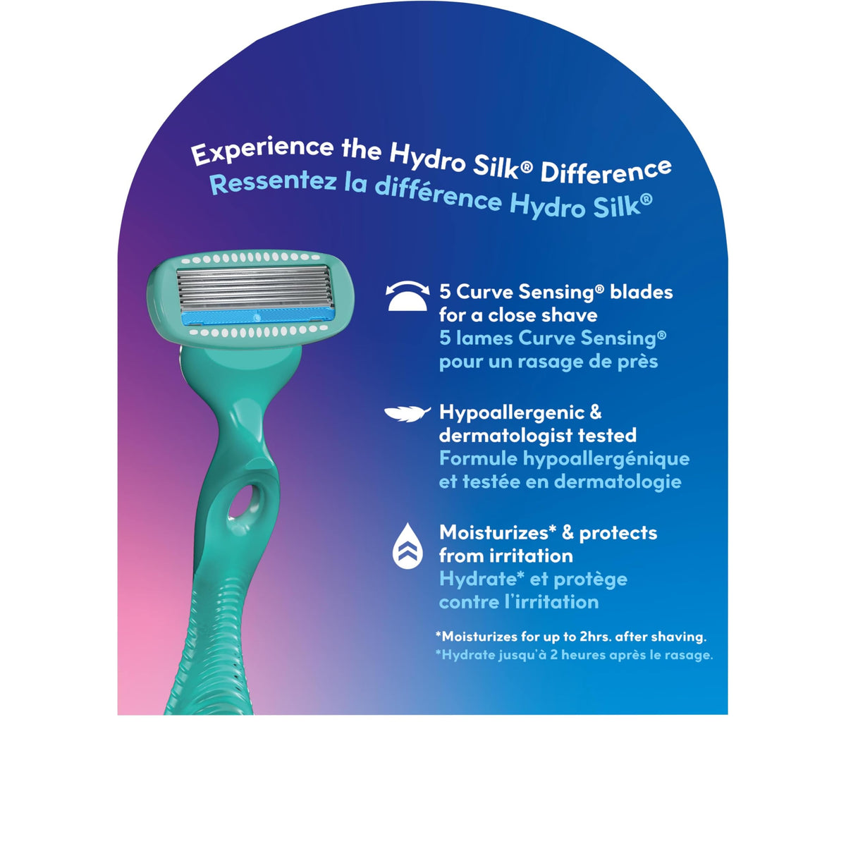 Close-up of Schick Hydro Silk Razor blade with skin-protection coating