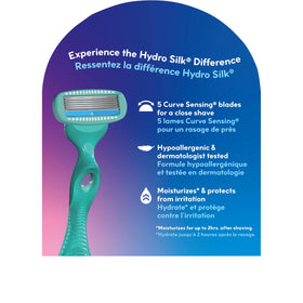 Close-up of Schick Hydro Silk Razor blade with skin-protection coating