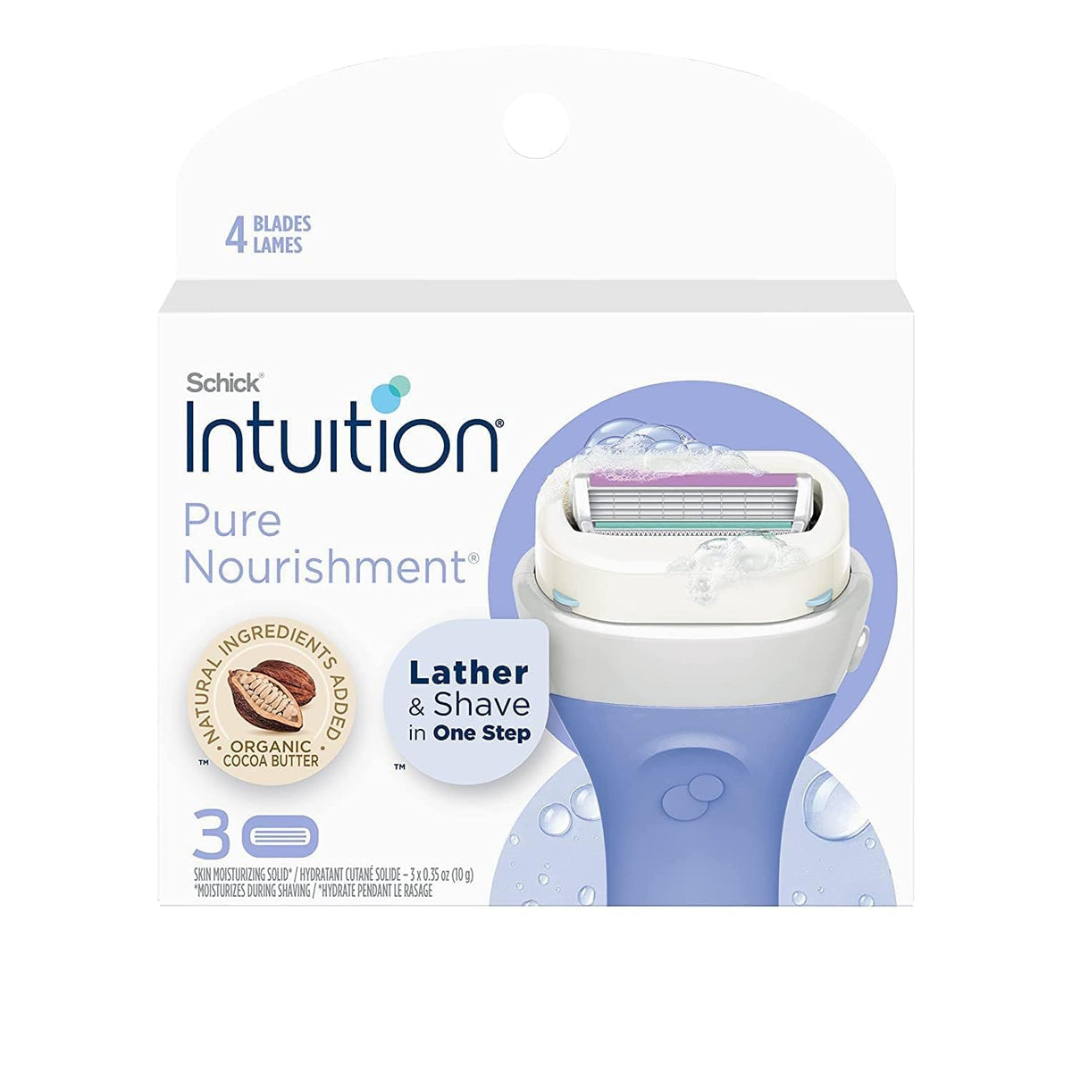 Close-up of Schick Intuition Pure Nourishment cartridge showing moisturizing bar