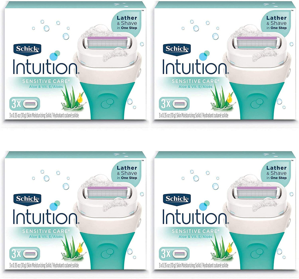 Close-up of Schick Intuition Pure Nourishment Razor with moisturizing bar