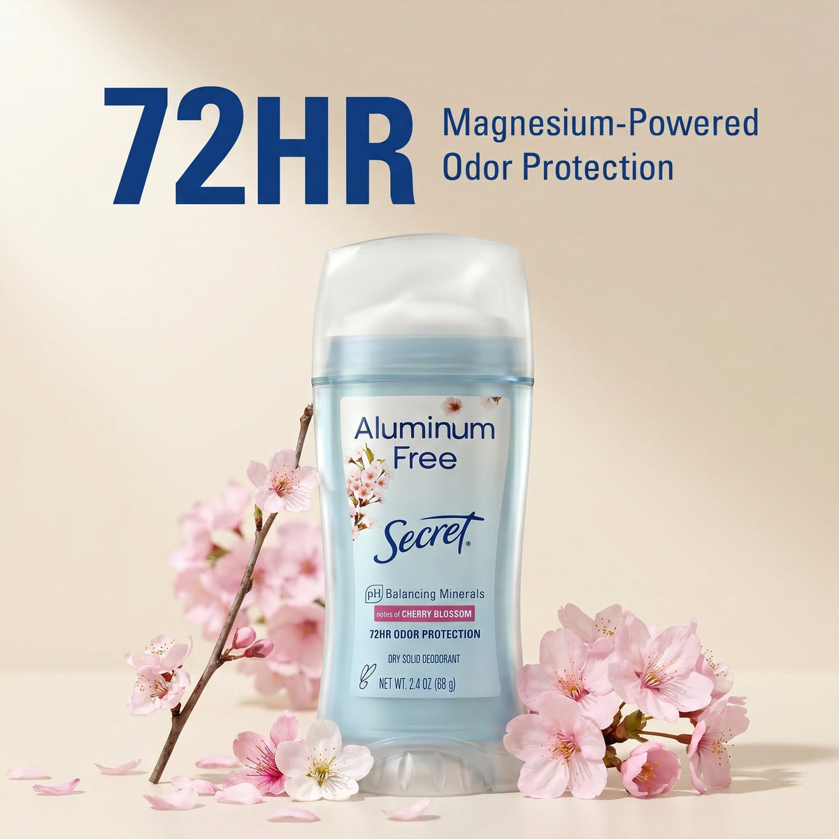 Close-up of Secret Aluminum Free Deodorant Cherry Blossom stick
