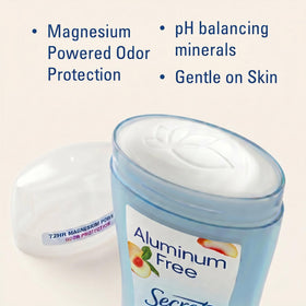 Close-up of Secret Aluminum Free Deodorant White Peach scent stick
