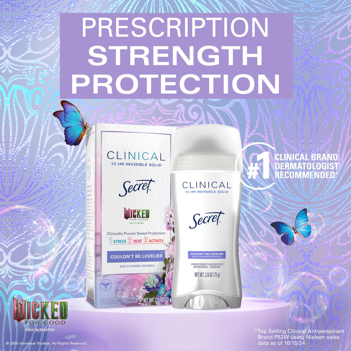 Close-up of Secret Clinical Strength Antiperspirant stick showing invisible solid formula