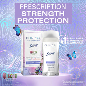 Close-up of Secret Clinical Strength Antiperspirant stick showing invisible solid formula