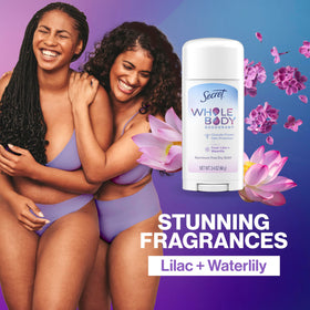 Close-up of Secret Whole Body Deodorant Stick lid and product details
