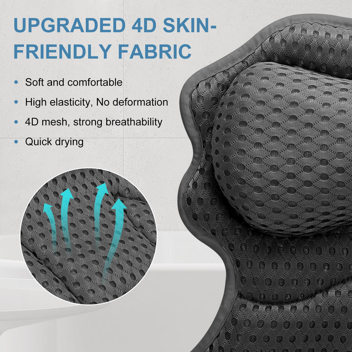 Close-up of SetSail Bath Pillow's 4D Air Mesh fabric