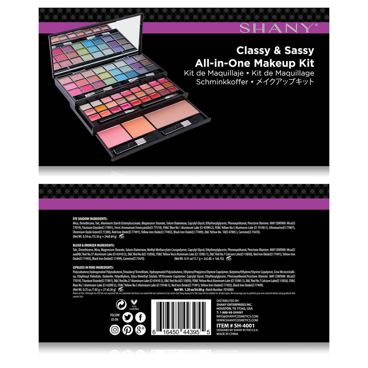 Close-up of SHANY makeup kit's 24 eyeshadow shades