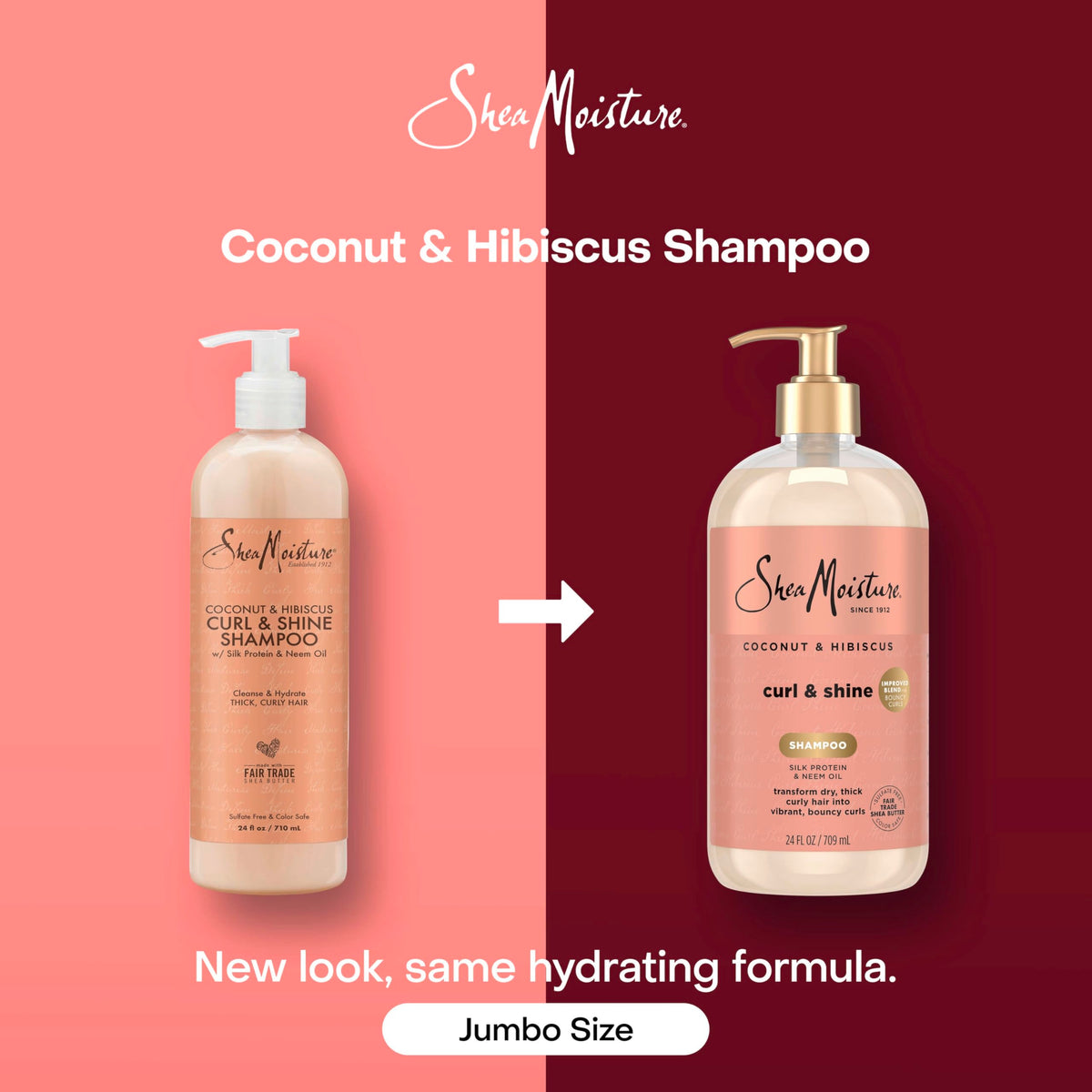Close-up of Shea Moisture Coconut & Hibiscus Shampoo bottle