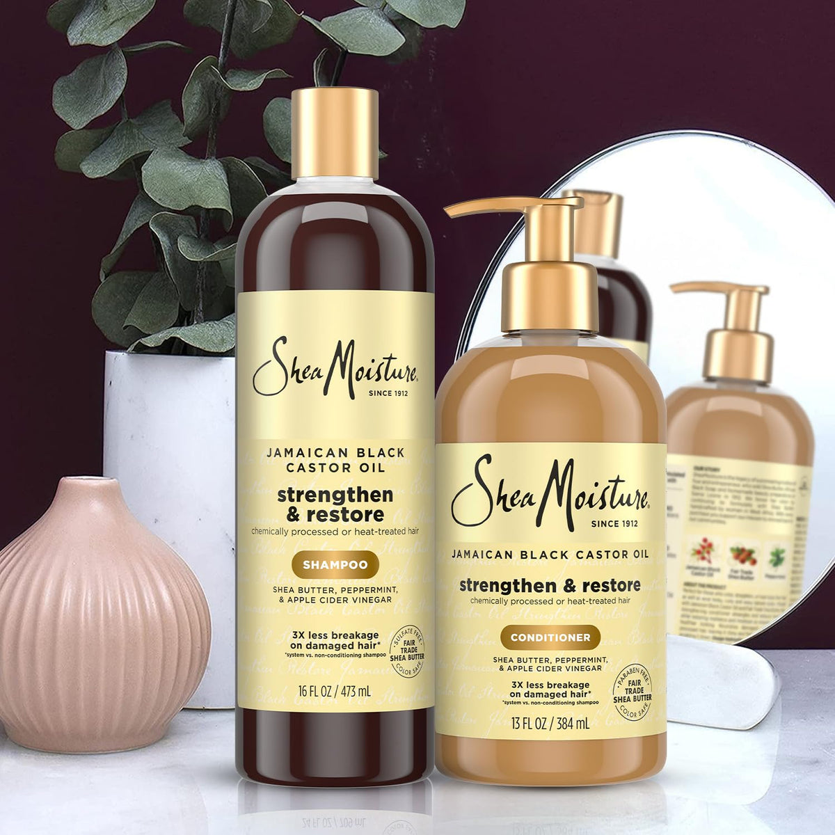 Close-up of Shea Moisture conditioner bottle with label