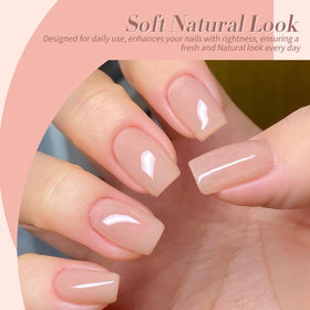 Close-up of sheer nude pink gel polish from Born Pretty