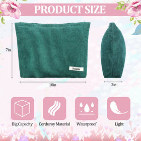 Close-up of Sherr corduroy makeup bag with zipper