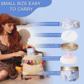 Close-up of SHIMIDO Body Powder Puff Container lid and handle