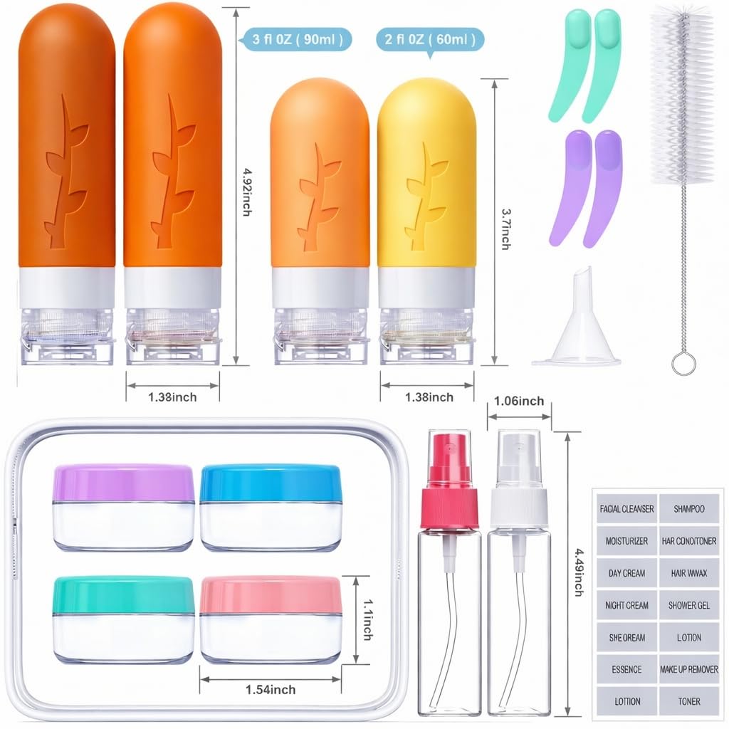 Close-up of silicone bottles from Tocelffe Travel Containers