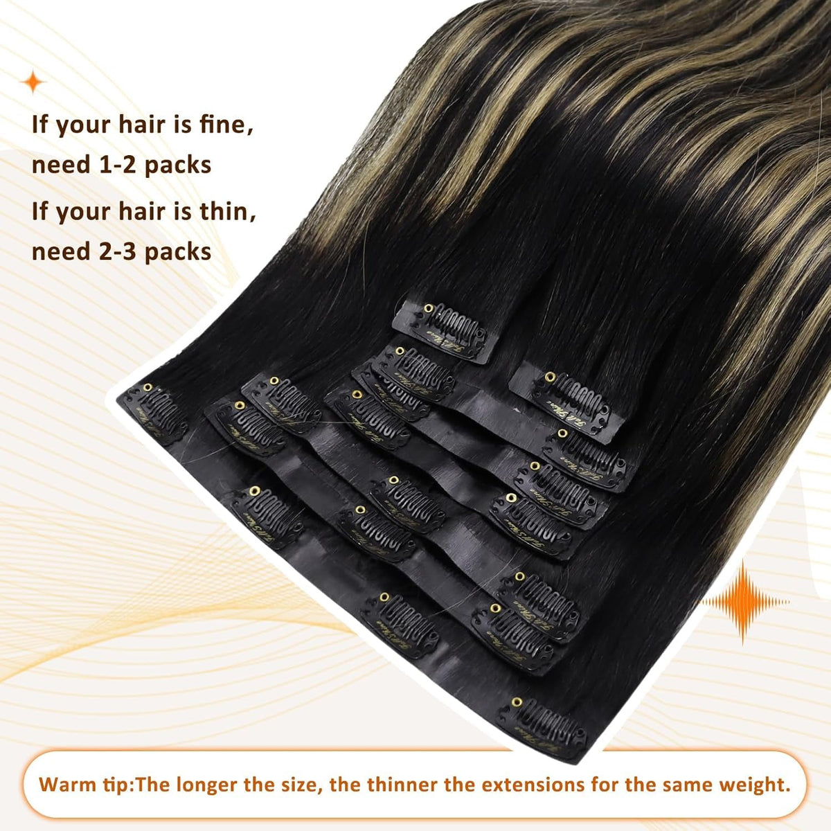 Close-up of silicone-lined clips on Full Shine extensions