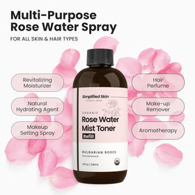 Close-up of Simplified Skin Rose Water Spray misting