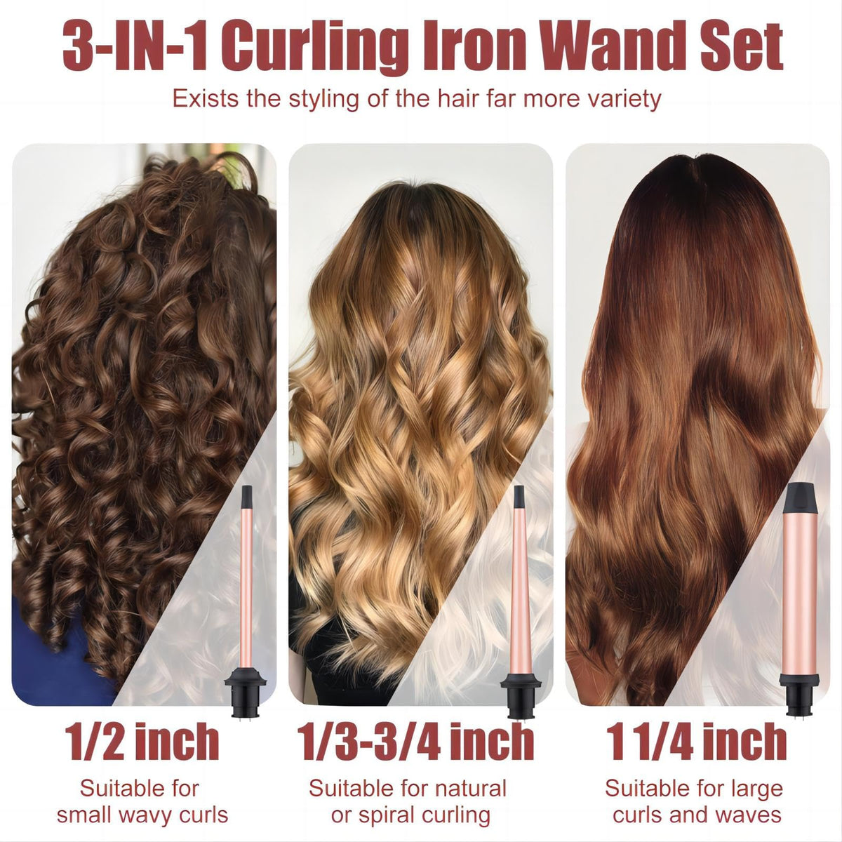 Close-up of SIQUER curling wand with 1/2 inch barrel