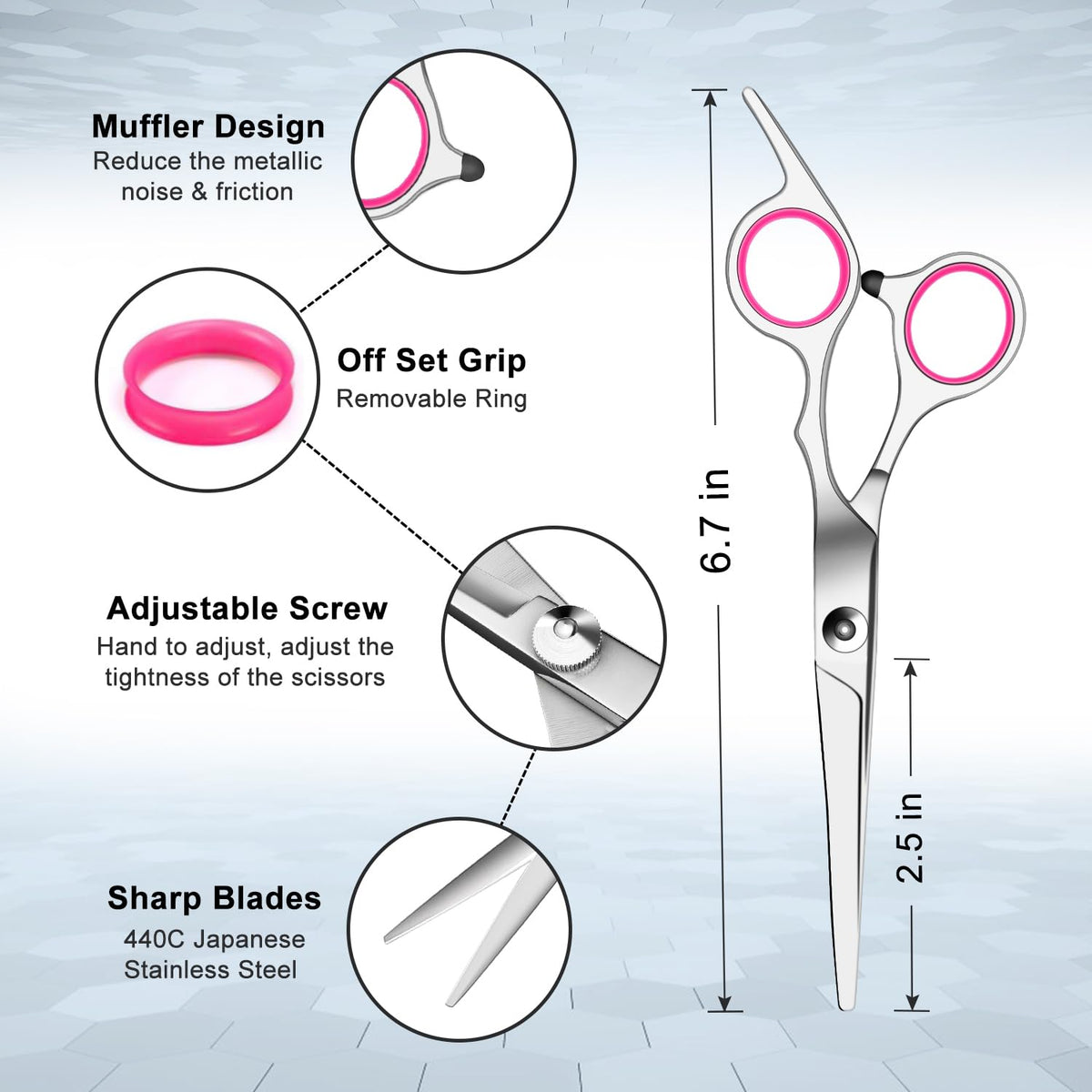 Close-up of Sirabe hair scissors with silver tension screw