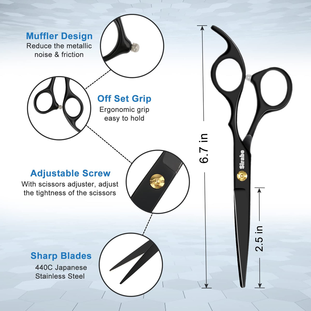 Close-up of Sirabe professional hair cutting scissors
