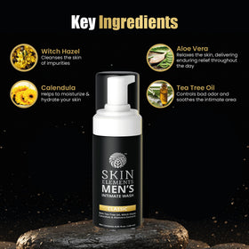 Close-up of Skin Elements Men’s Intimate Wash bottle