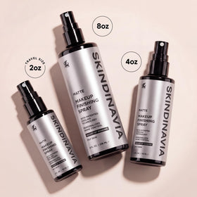 Close-up of SKINDINAVIA Matte Makeup Setting Spray 8 oz bottle