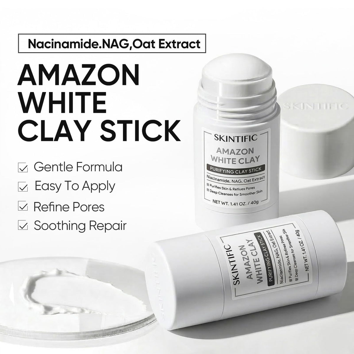 Close-up of SKINTIFIC Amazonian White Clay Mask Stick texture