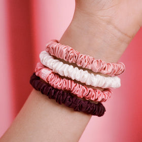 Close-up of SLIP scrunchies showing soft silk texture