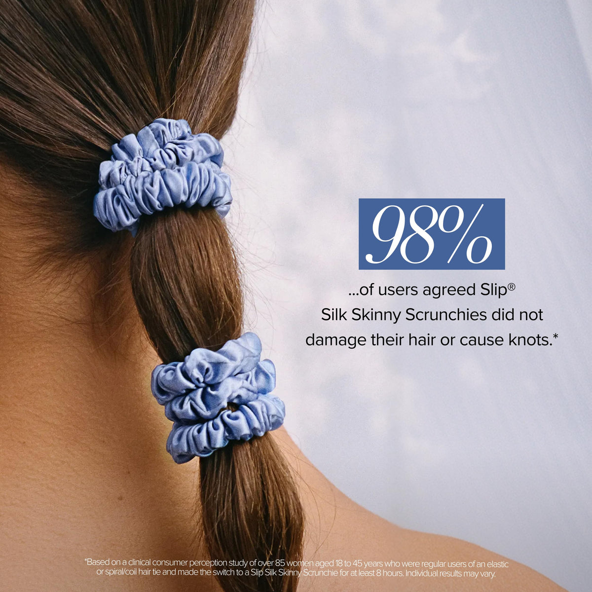 Close-up of SLIP skinny scrunchies showing texture and colour