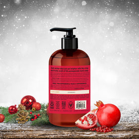 Close-up of Soapbox Spiced Vanilla & Frosted Pomegranate Hand Soap dispenser