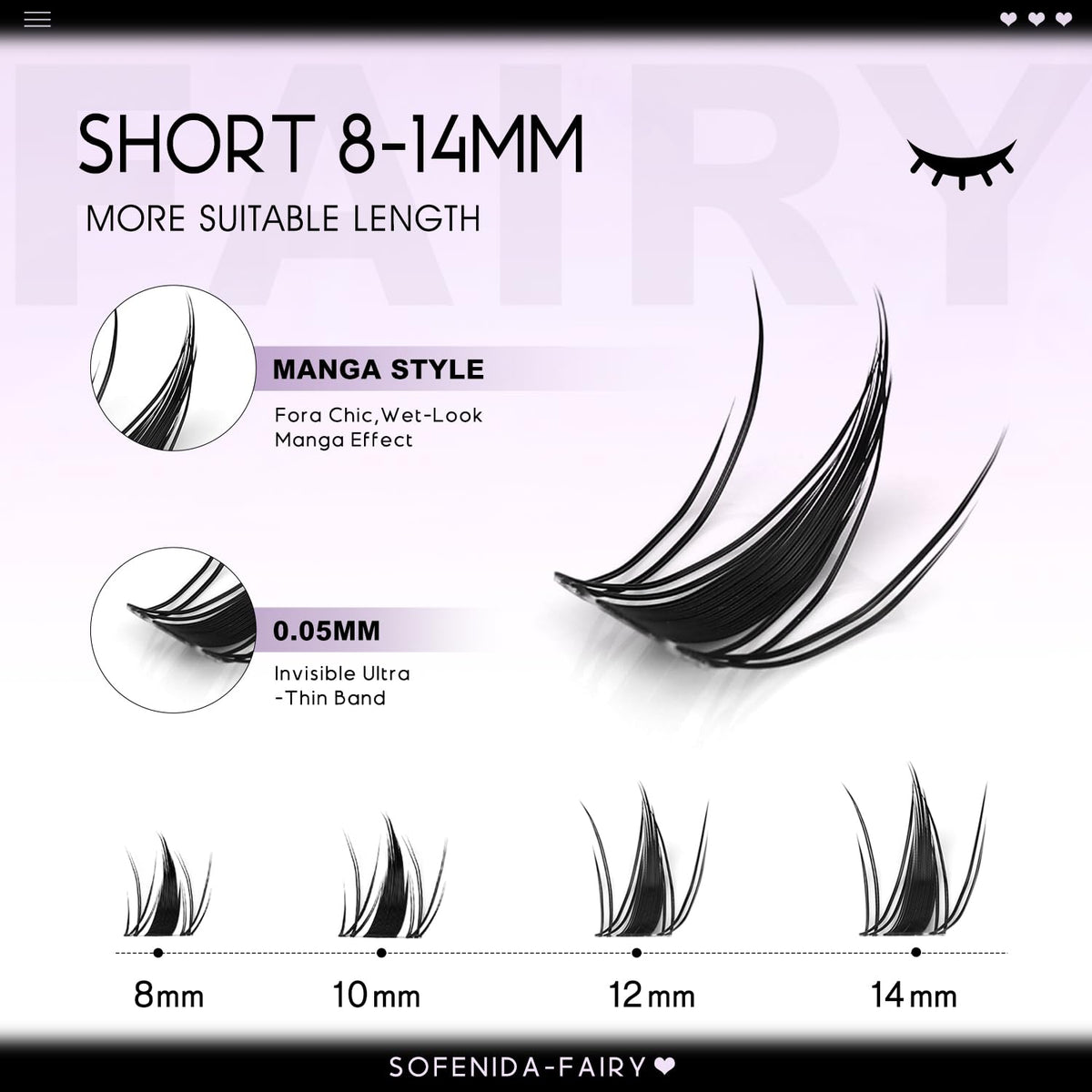 Close-up of SOFENIDA Fairy Lash Clusters showing individual lashes
