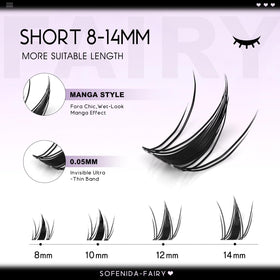 Close-up of SOFENIDA Fairy Lash Clusters showing individual lashes