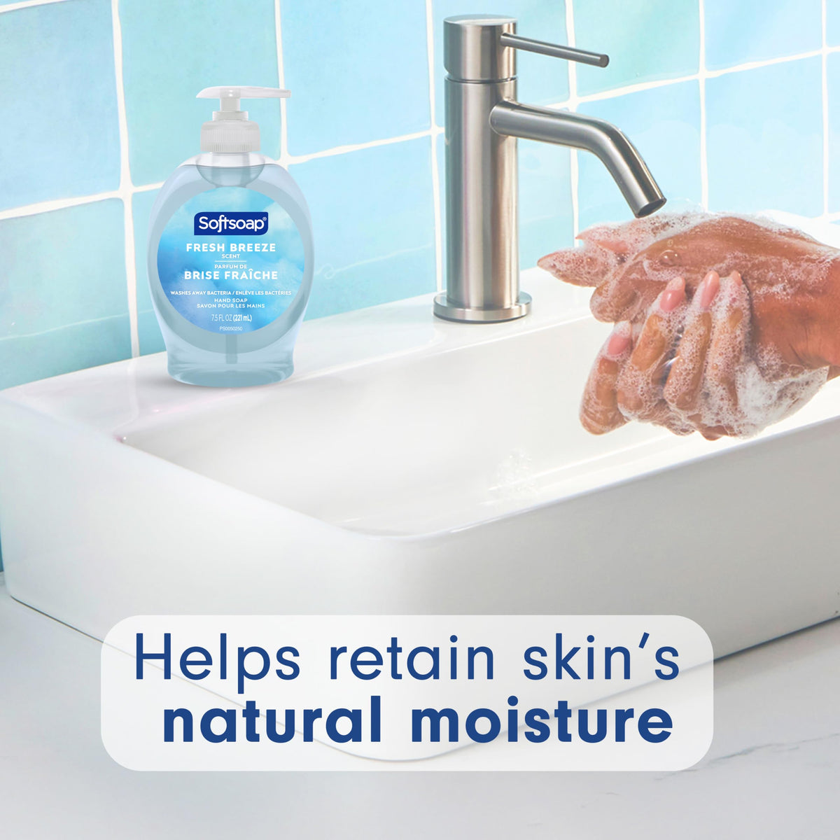 Close-up of Softsoap Liquid Hand Soap Fresh Breeze label