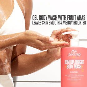 Close-up of Sol de Janeiro Bom Dia Bright Body Wash label
