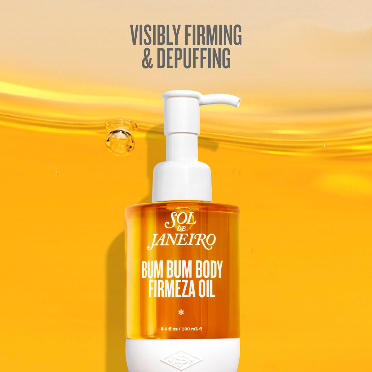 Close-up of Sol de Janeiro Bum Bum Firmeza Body Oil bottle