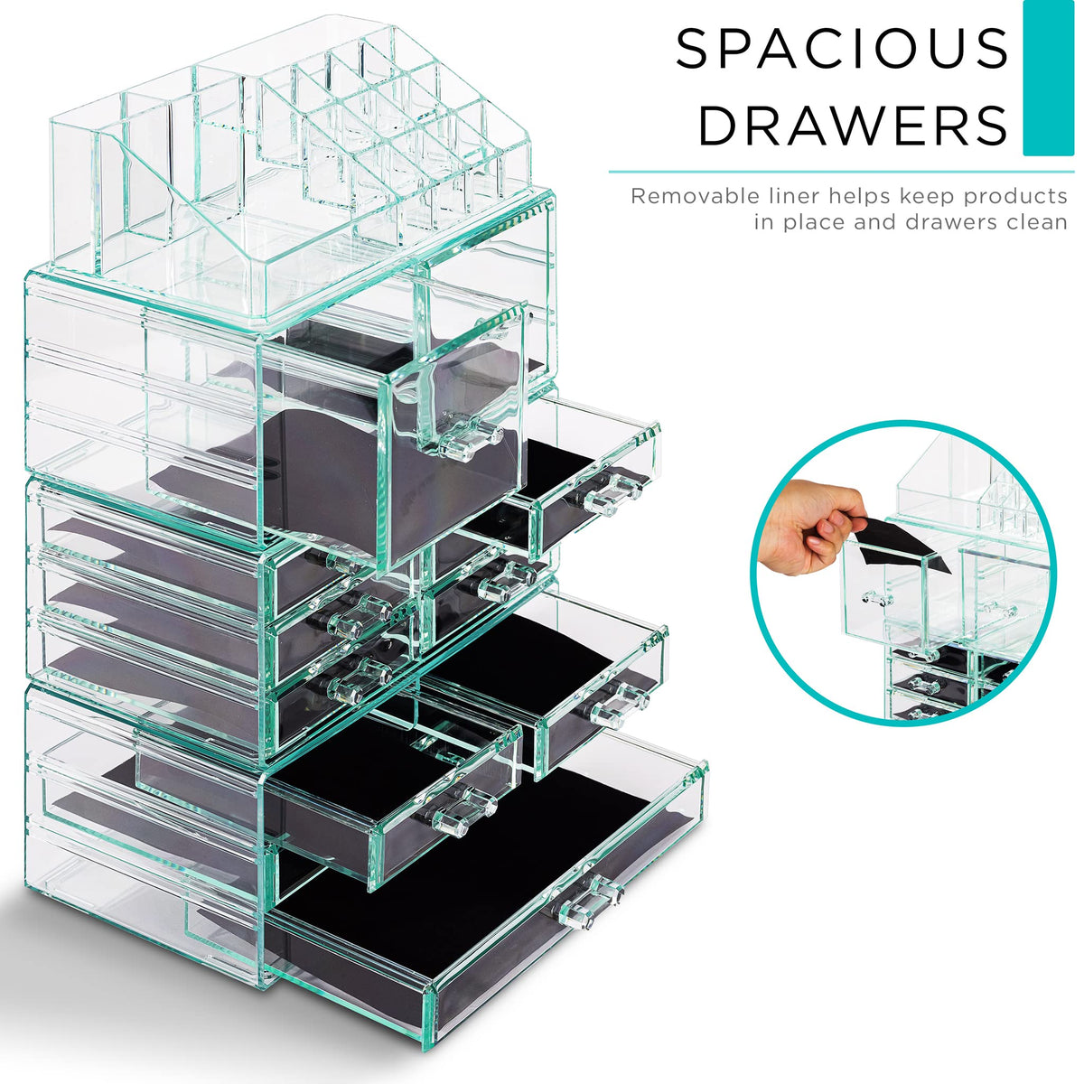 Close-up of Sorbus Large Makeup Organizer handles