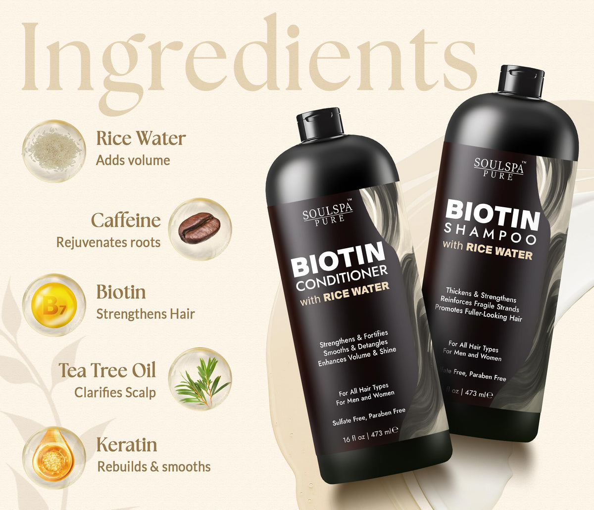 Close-up of SOULSPA PURE Biotin Rice Water Shampoo texture