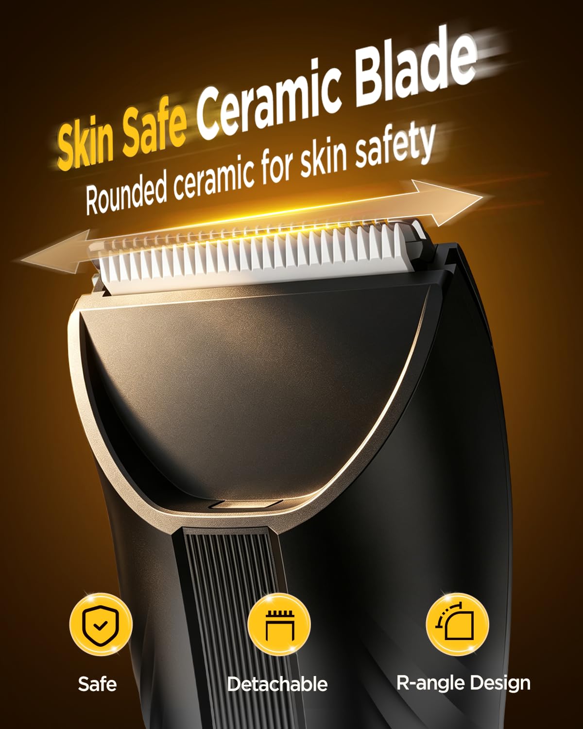 Close-up of Spacekey trimmer ceramic blade for smooth shaving
