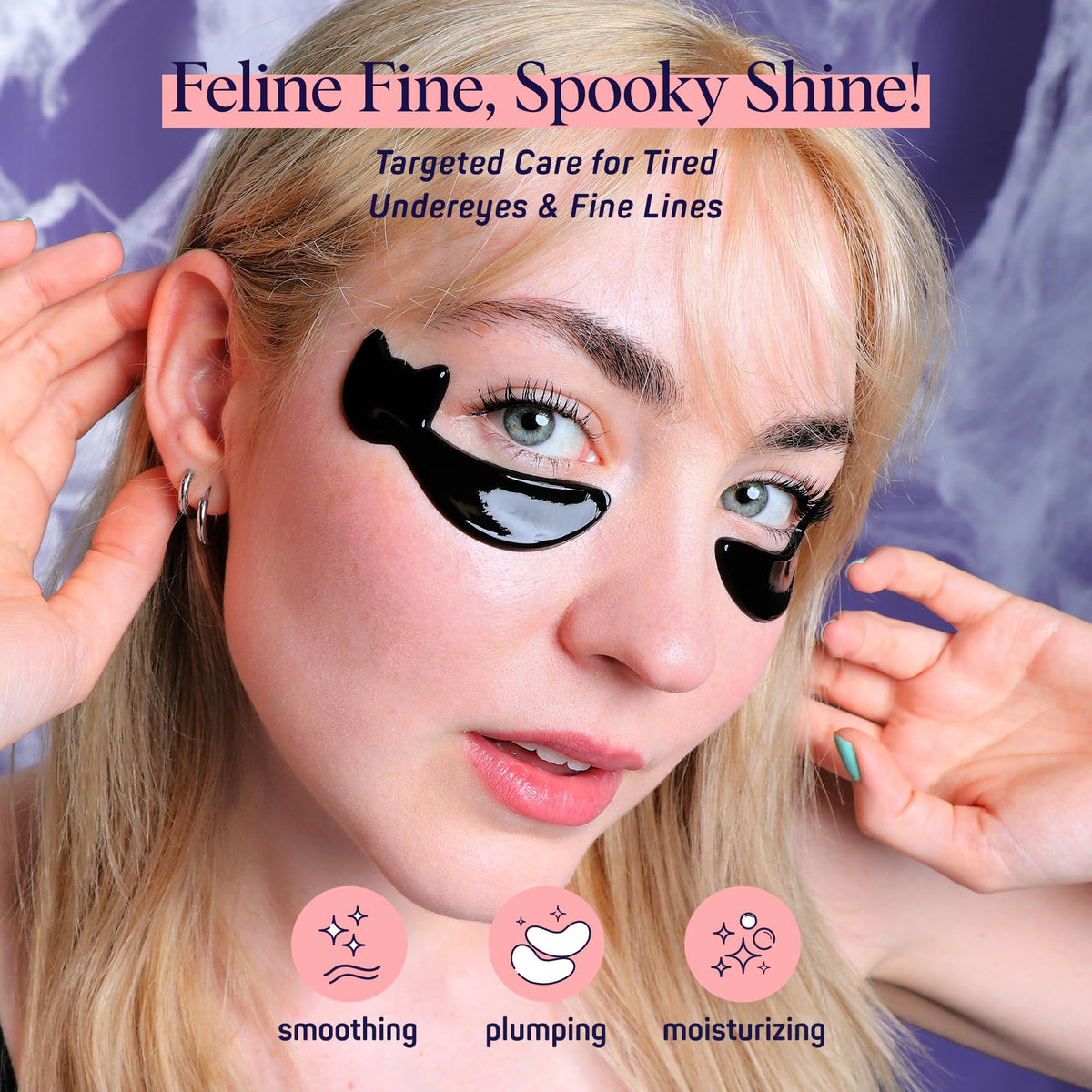 Close-up of SpaLife Cat Smoothing Korean Eye Patches with black cat design