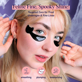 Close-up of SpaLife Cat Smoothing Korean Eye Patches with black cat design