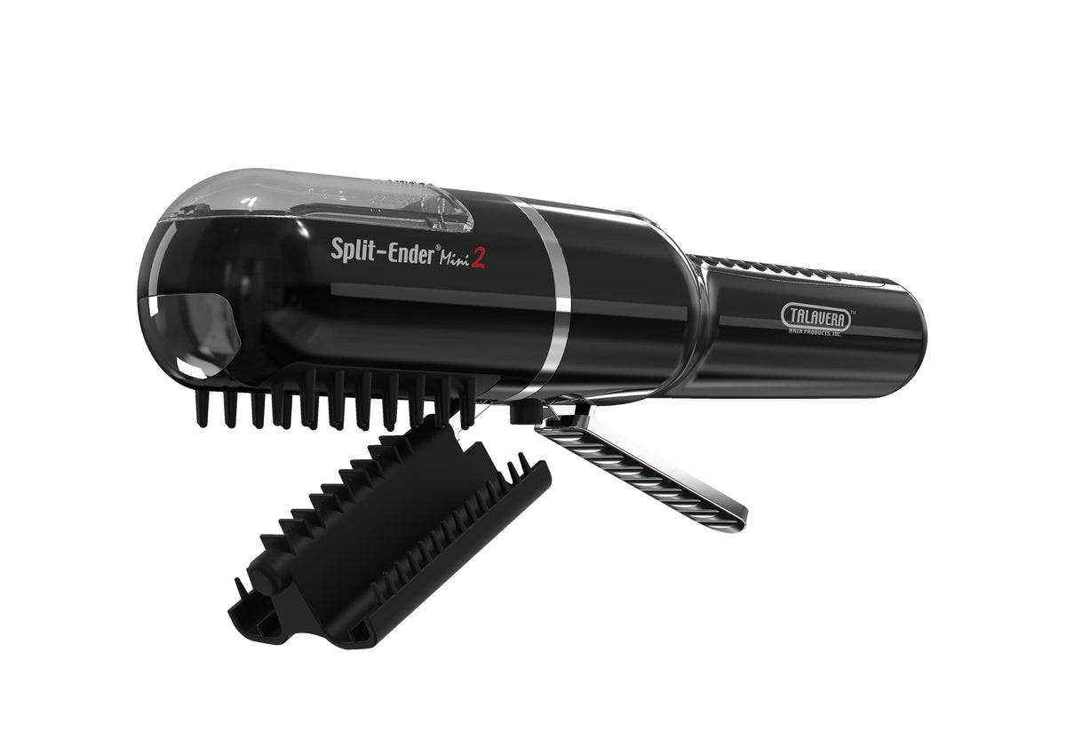 Close-up of Split-Ender Mini 2 trimming damaged hair ends