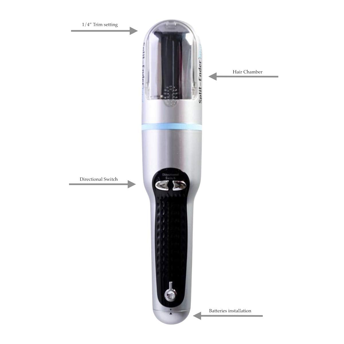 Close-up of Split-Ender Mini cordless split end hair trimmer showing the blade