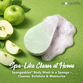 Close-up of Spongeables Anti Cellulite Body Wash Sponge showing dual-textured design