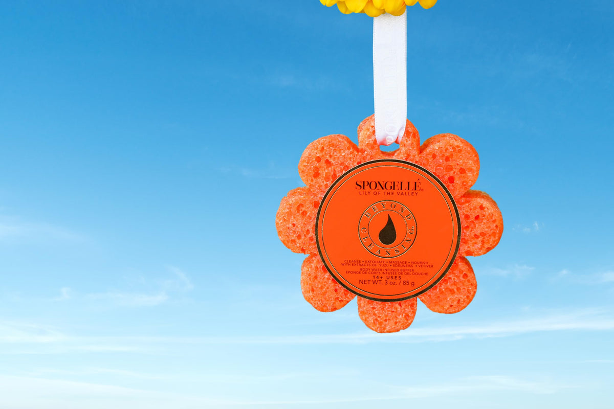 Close-up of SPONGELLÉ Lily of the Valley Bath Sponge texture