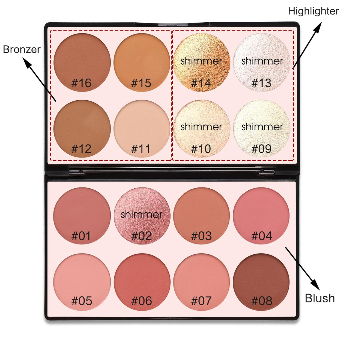 Close-up of SPRINGSKY contour palette showing highlighter shades