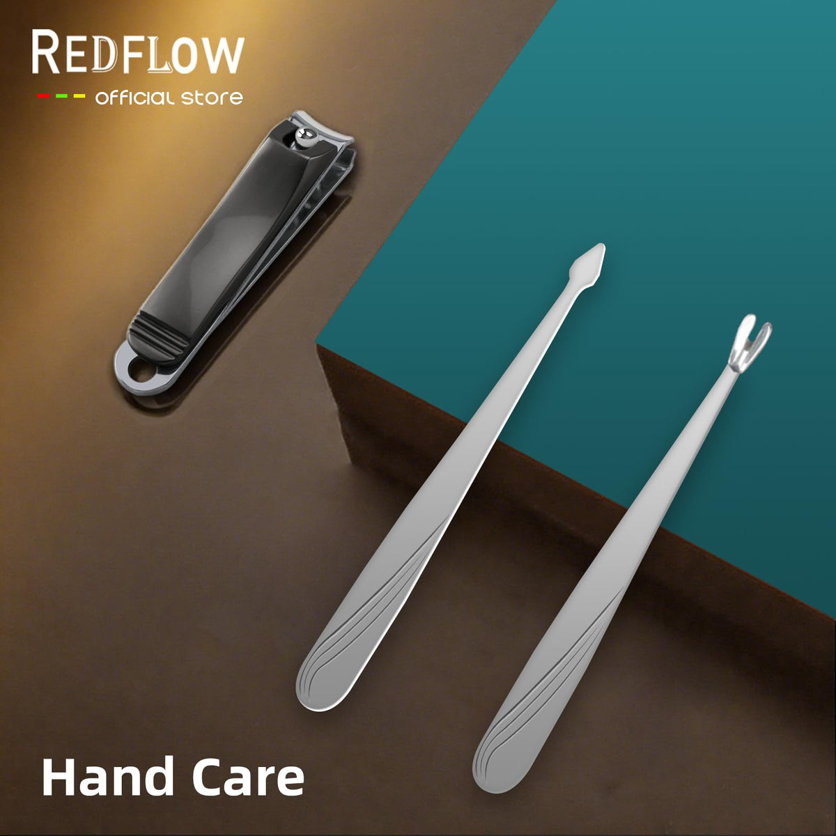 Close-up of stainless steel nail clippers from RedFlow set