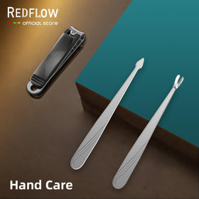 Close-up of stainless steel nail clippers from RedFlow set
