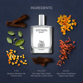 Close-up of Stetson Spirit Cologne label