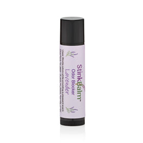 Close-up of StinkBalm Odor Blocker tube with cap