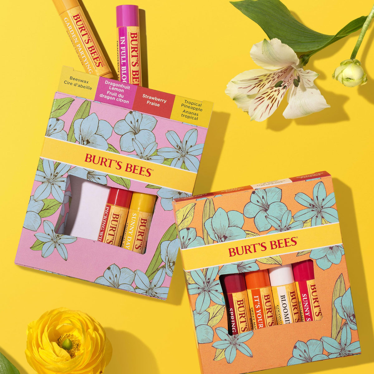 Close-up of Strawberry flavour lip balm tube from Burt's Bees