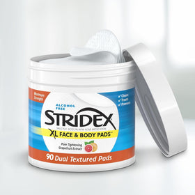 Close-up of Stridex XL Face Body Pads showing dual texture